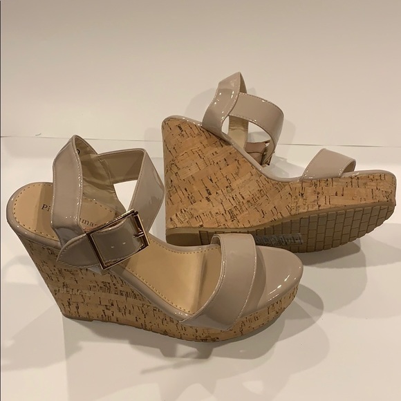 NWB Pierre Dumas Hera Nude Cork Wedge Sandal - Picture 4 of 6